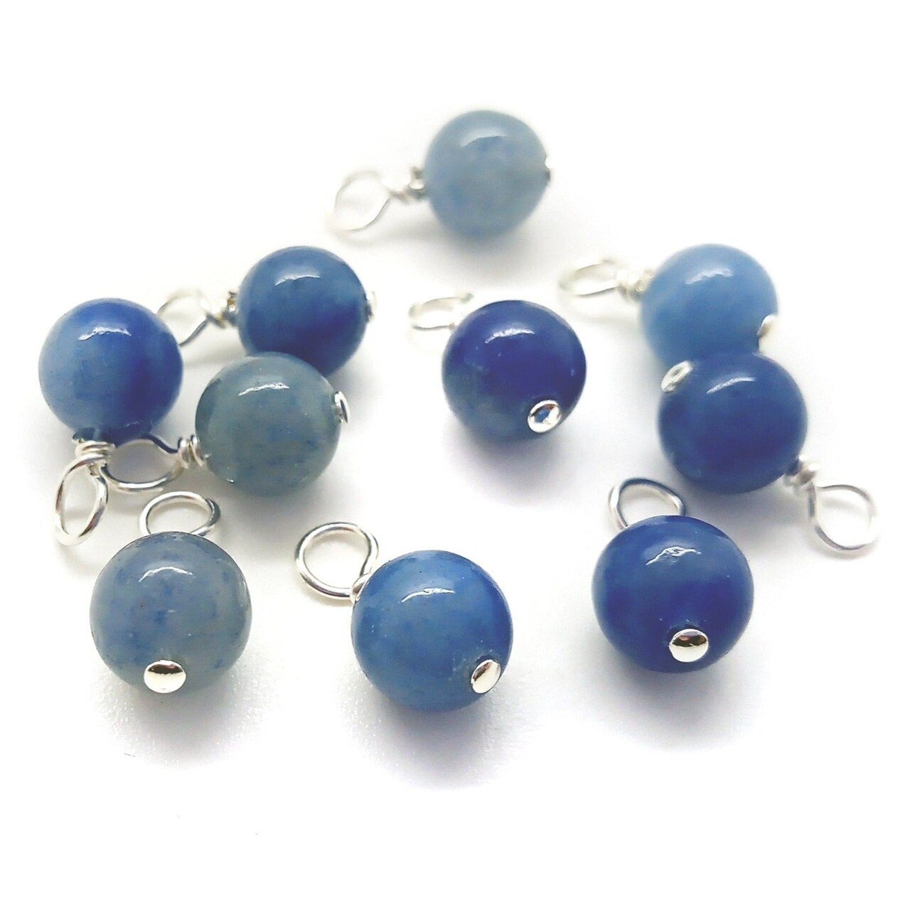 Blue Aventurine 6mm Bead Dangles, Small Gemstone Charms, 10 pieces, Adorabilities